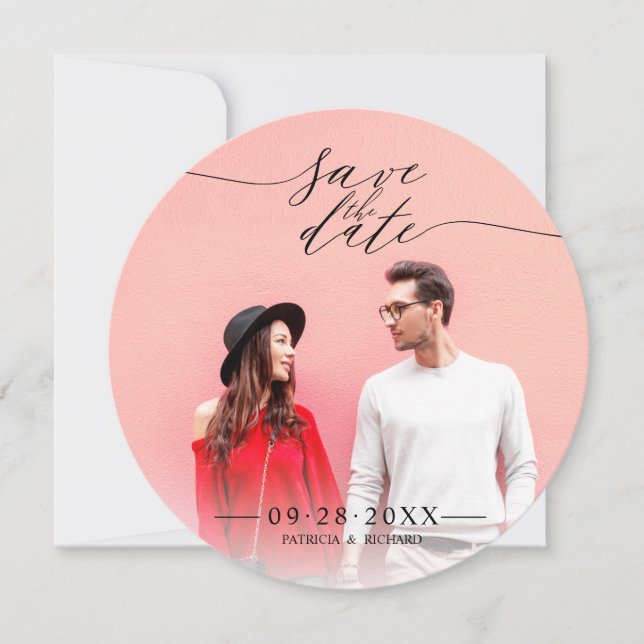 Convite Casamento Simples De Script Chic Salve A Foto Da D (Frente)