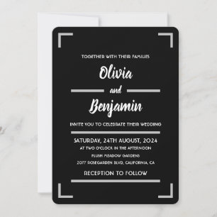 Convite Casamento Simples de Script Manuscrito Preto