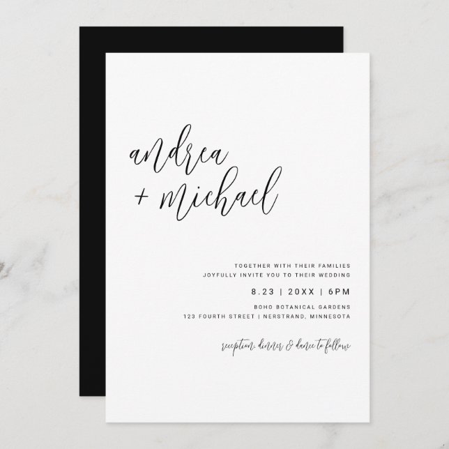 Convite Casamento Simples de Script Minimalista Elegante (Frente/Verso)
