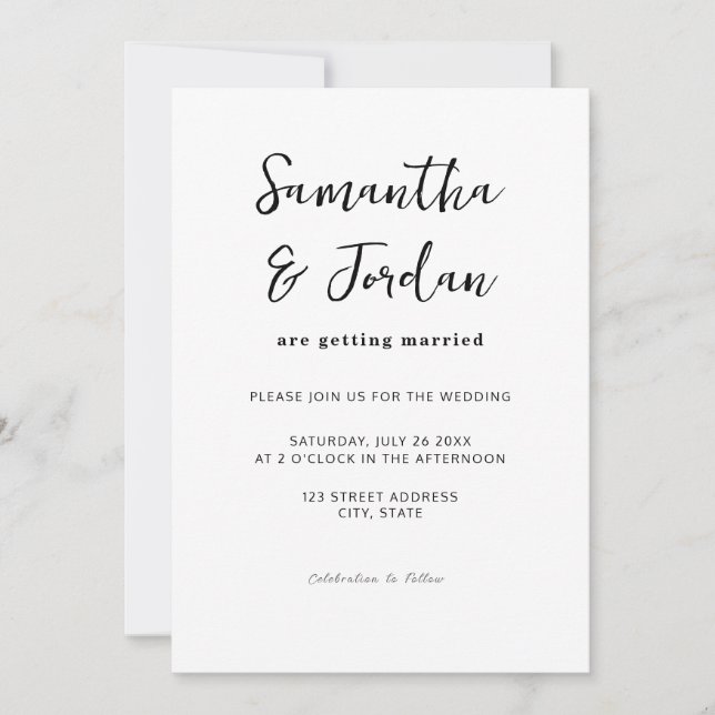 Convite Casamento Simples de Script Moderno (Frente)