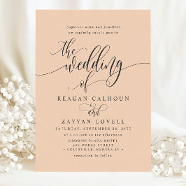 Convite Casamento Simples de Script Moderno de Pêssego