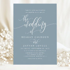 Convite Casamento Simples de Script Moderno Dusty Blue