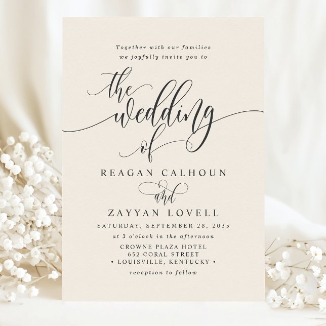 Convite Casamento Simples De Script Moderno Ivory Cream (Criador carregado)