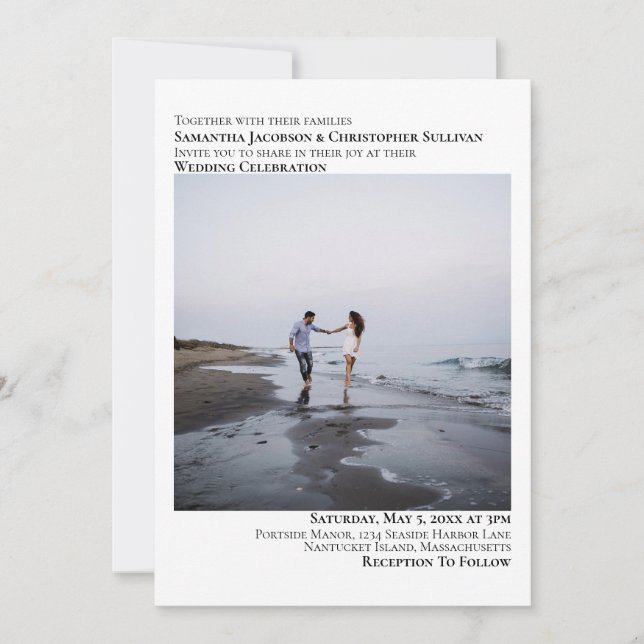 Convite Casamento Simples de Simetria Moderna de Foto Mini (Frente)