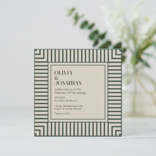 Convite Casamento Simples de Stripes Verdes Elegantes