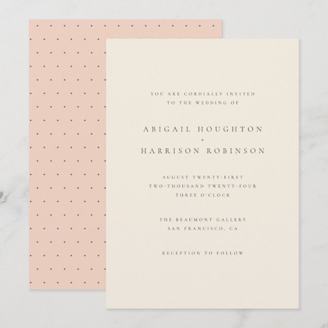 Convite Casamento Simples de Tipografia Chic Blush & Cream (Frente/Verso)
