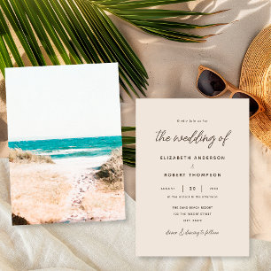 Convite Casamento Simples de Verão na Praia com Areia Retr