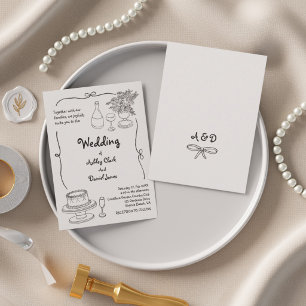 Convite Casamento Simples Desenho à Mão Preto e Branco