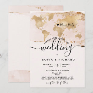 Convite Casamento Simples Destino Mapa Mundial Aquarela Em