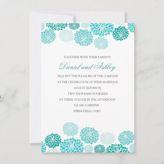 Convite Casamento simples do jardim de turquesa (Frente)