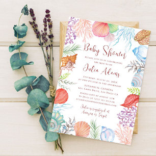 Convite Casamento Simples do Mar de Seashell no Oceano de 