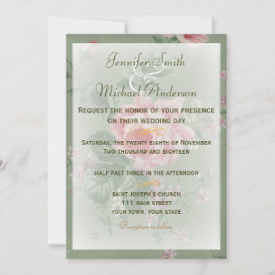 Convite Casamento simples do rosa verde & cor-de-rosa do