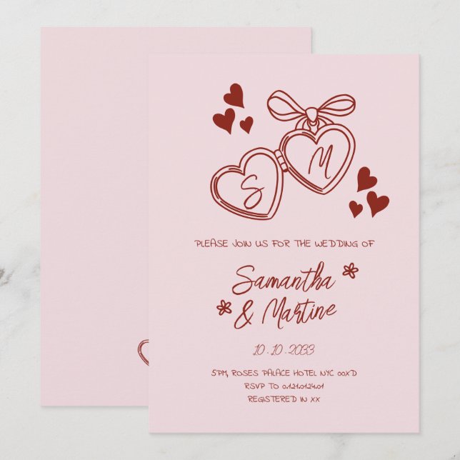 Convite Casamento Simples Doodle Caprichoso Escrito à Mão  (Frente/Verso)