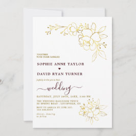 Convite Casamento Simples Dourado Burgundy Minimalista
