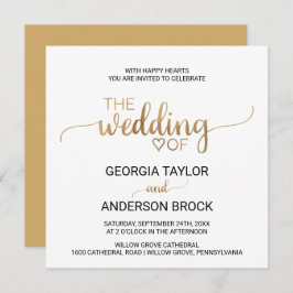 Convite Casamento Simples Dourado de Caligrafia