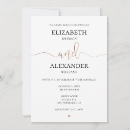 Convite Casamento simples dourado e branco. Caligrafia ele