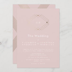 Convite Casamento Simples, Dourado, Geométrico, Rosa-Blush