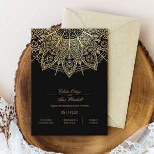 Convite Casamento Simples Dourado Mandala Elegante
