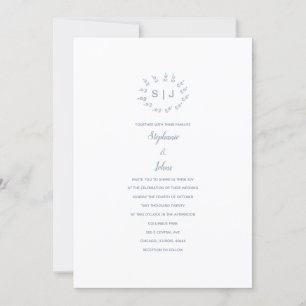 Convite Casamento Simples - Dusty Blue Leafy Crest 2024