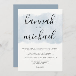 Convite Casamento Simples Dusty Blue Watercolor