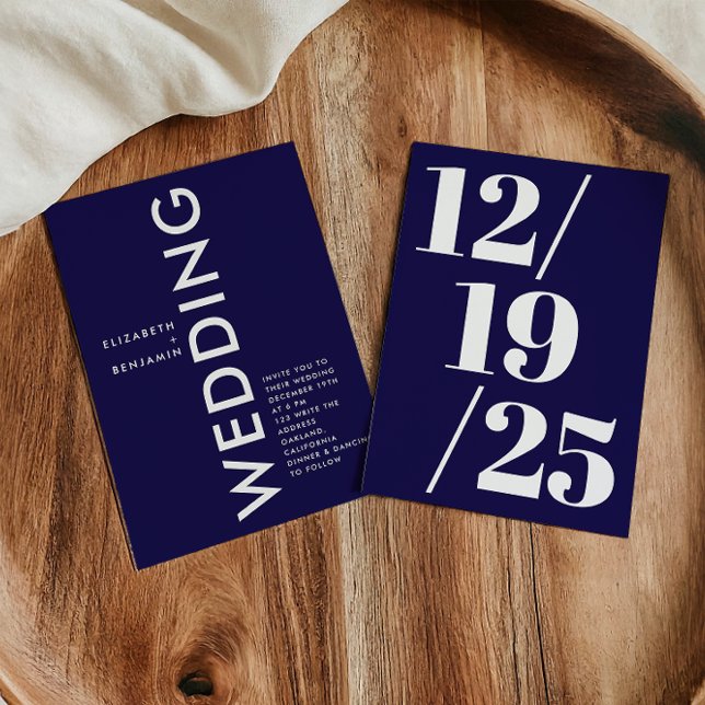 Convite Casamento Simples e Azul Marinho Minimalista (Criador carregado)