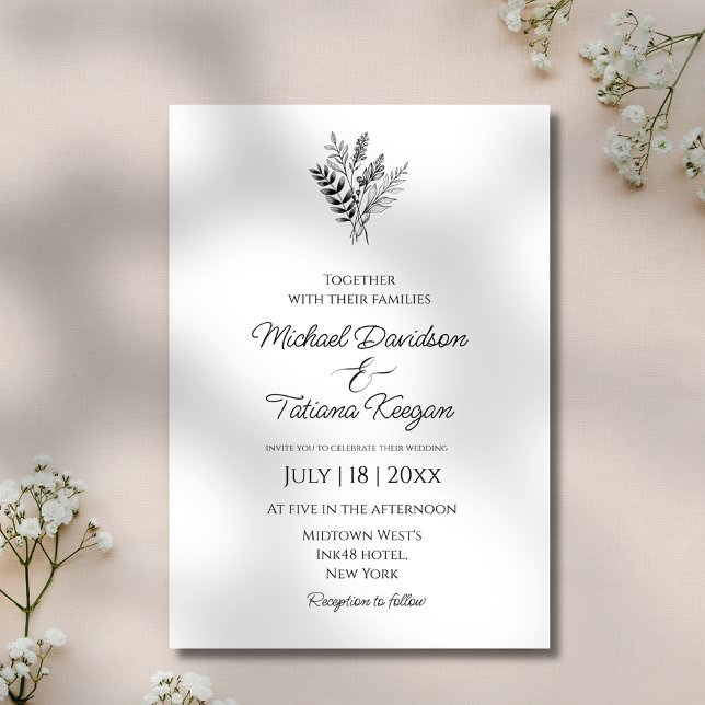 Convite casamento simples e elegante com a escrita botânic (Criador carregado)