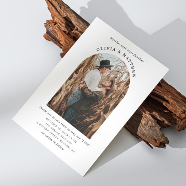 Convite Casamento simples e elegante de foto de arco minim (Criador carregado)