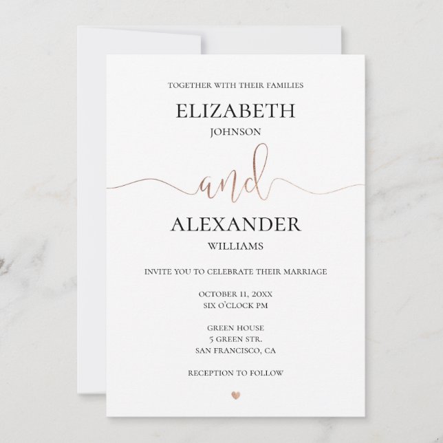 Convite Casamento simples e elegante dourado. Detalhes de  (Frente)