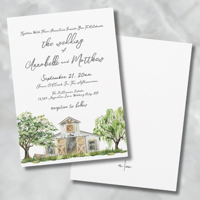 Convite Casamento Simples e Elegante em Celeiro Rústico no (Simple Elegant Rustic Country Barn Wedding Invitation)