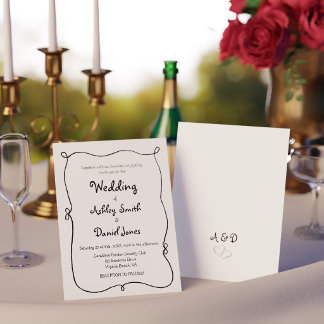 Convite Casamento Simples e Excêntrico Desenhado à Mão Pre