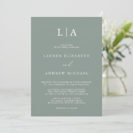 Convite Casamento Simples e Minimalista do Monograma Verde