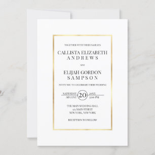 Convite Casamento Simples e Minimalista Dourado de Frontei
