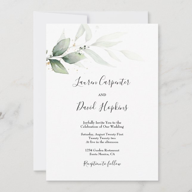 Convite Casamento Simples e Minimalista Greenery (Frente)