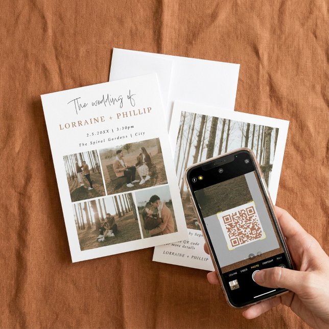 Convite Casamento simples e moderno com código QR de 5 fot (Simple and modern 5 photo QR code wedding Invitation)