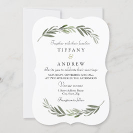 Convite Casamento Simples e Moderno de Leaf Wreath