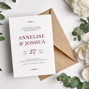 Convite Casamento simples e moderno de tipografia burgundy