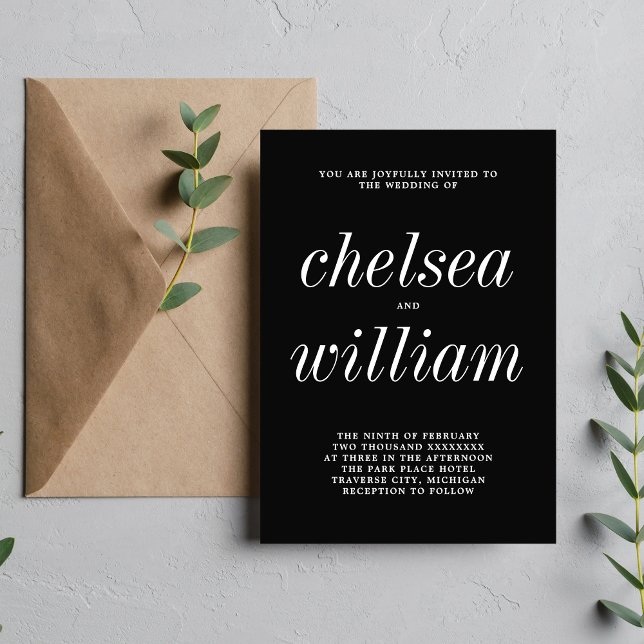 Convite Casamento Simples e Simples Negro Simplicidade 2 V (Criador carregado)