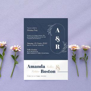 Convite Casamento Simples Elegante Azul e Beige