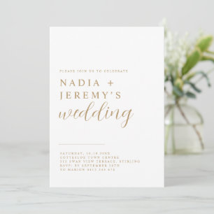 Convite Casamento Simples Elegante Branco & Ouro