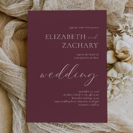 Convite Casamento Simples Elegante Burgundy Branco Script