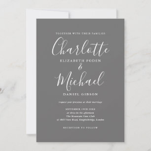 Convite Casamento Simples Elegante Cinza e Branco com Letr