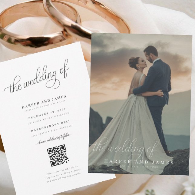Convite Casamento Simples Elegante Código QR Foto Orçament (Criador carregado)