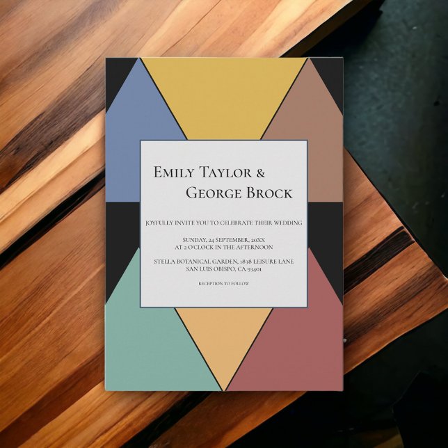 Convite Casamento Simples Elegante Colorido Geométrico Mod (Criador carregado)