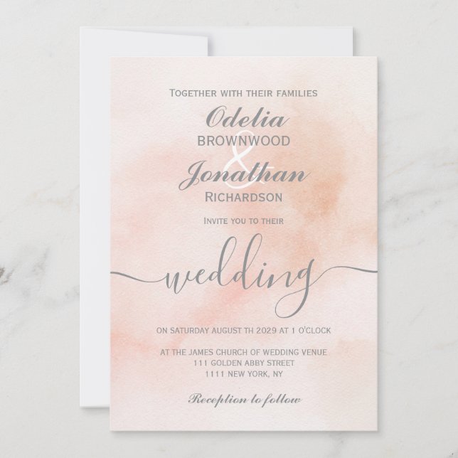 Convite Casamento Simples Elegante De Aquarela Estética (Frente)