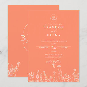 Convite Casamento Simples Elegante De Coral Botânico