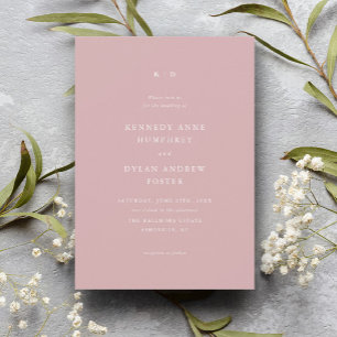 Convite Casamento Simples Elegante em Rosa Pó