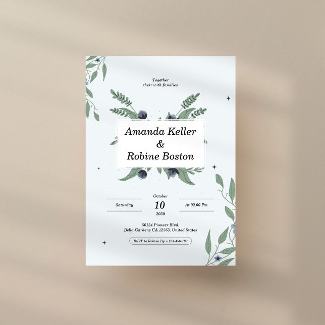 Convite Casamento Simples Elegante Floral (Criador carregado)