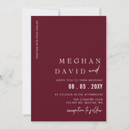 Convite Casamento Simples Elegante Moderno Burgundy
