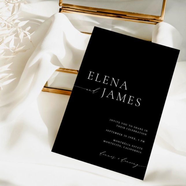 Convite Casamento Simples Elegante Negro e Branco Minimali (Simple Elegant Black & White Minimalist Wedding Invitation)