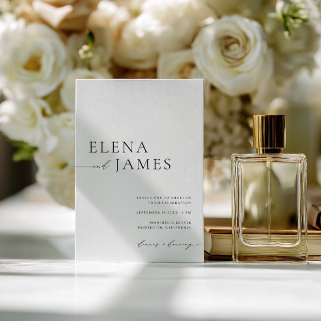 Convite Casamento Simples Elegante Negro e Branco Minimali (Simple Elegant Black & White Minimalist Wedding Invitation)